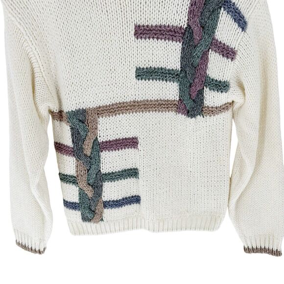 Essex Junction Vintage Sweater Womens M 80s Cottagecore Grandmacore Shoulder Pad - Picture 7 of 14